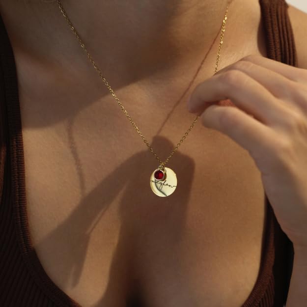 Personalized Birthstone Necklace for Women, Custom Birthstone Name Necklace | Custom necklaces for women, gold plated stainless steel, engraved name and birthstone — gifts for mom, grandma or best friend