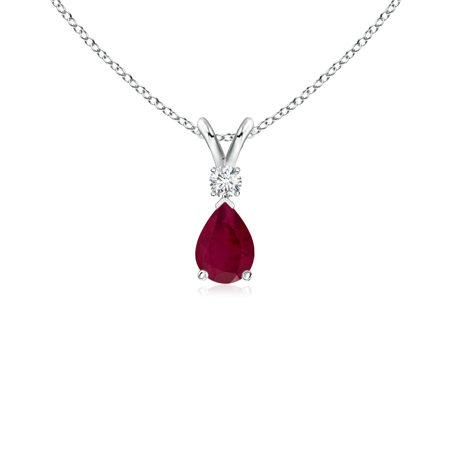 Angara Natural Ruby Teardrop Necklace With Diamond for Women | Red Gemstone Solitaire Pendant With 18" Chain | July Birthstone Jewelry Available in 14K Solid Gold / Silver / Platinum