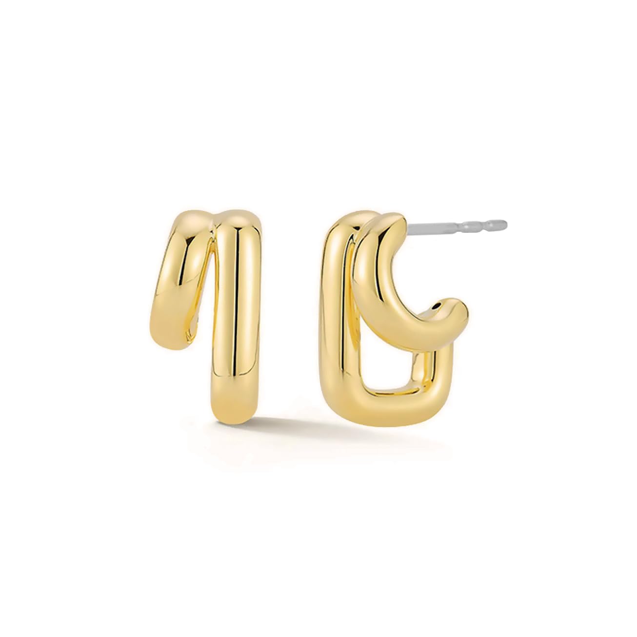 14K Gold Plated Illusion Stud Earrings for Women | Triple Huggie Hoop Earrings for One Hole| Trendy Simple Hypoallergenic Fashion Accessories Gold Jewelry Gifts for Womens