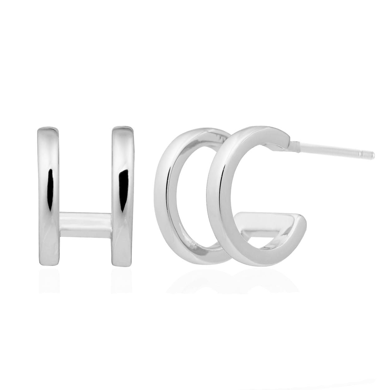 14K Gold Plated Illusion Stud Earrings for Women | Triple Huggie Hoop Earrings for One Hole| Trendy Simple Hypoallergenic Fashion Accessories Gold Jewelry Gifts for Womens