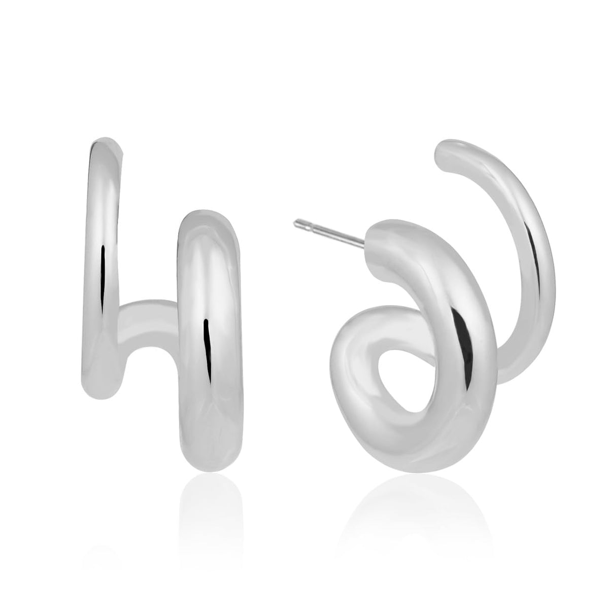 14K Gold Plated Illusion Stud Earrings for Women | Triple Huggie Hoop Earrings for One Hole| Trendy Simple Hypoallergenic Fashion Accessories Gold Jewelry Gifts for Womens