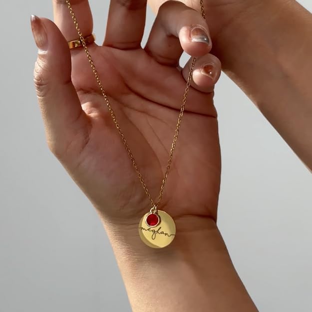 Personalized Birthstone Necklace for Women, Custom Birthstone Name Necklace | Custom necklaces for women, gold plated stainless steel, engraved name and birthstone — gifts for mom, grandma or best friend