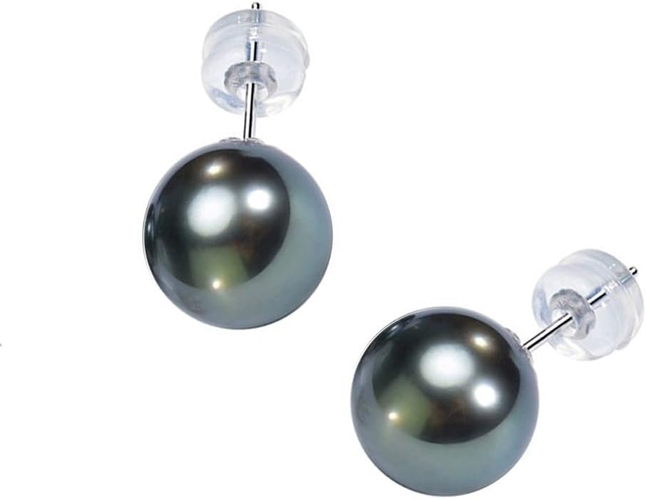 Gifts for Wife Anniversary 18K Gold Pearl Stud Earrings for Women- Genuine Handpicked Nature Tahitian Black Pearls Earring- Birthday Christmas Mothers Day Valentine's Jewelry Gifts