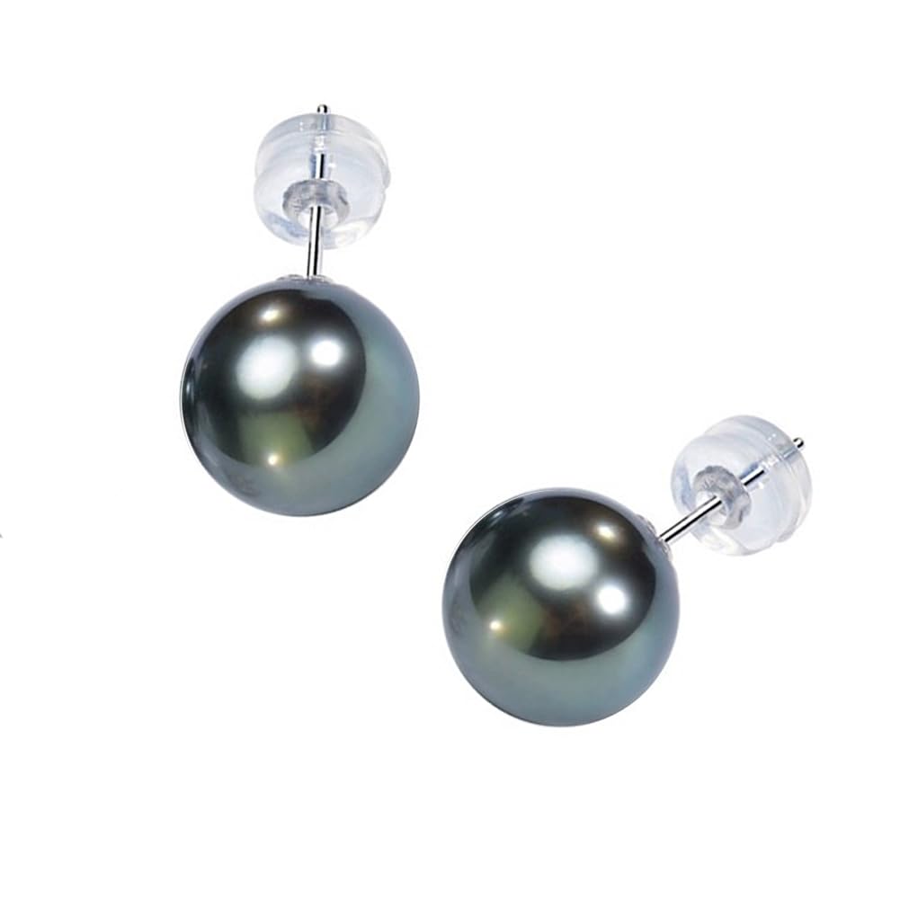 Gifts for Wife Anniversary 18K Gold Pearl Stud Earrings for Women- Genuine Handpicked Nature Tahitian Black Pearls Earring- Birthday Christmas Mothers Day Valentine's Jewelry Gifts