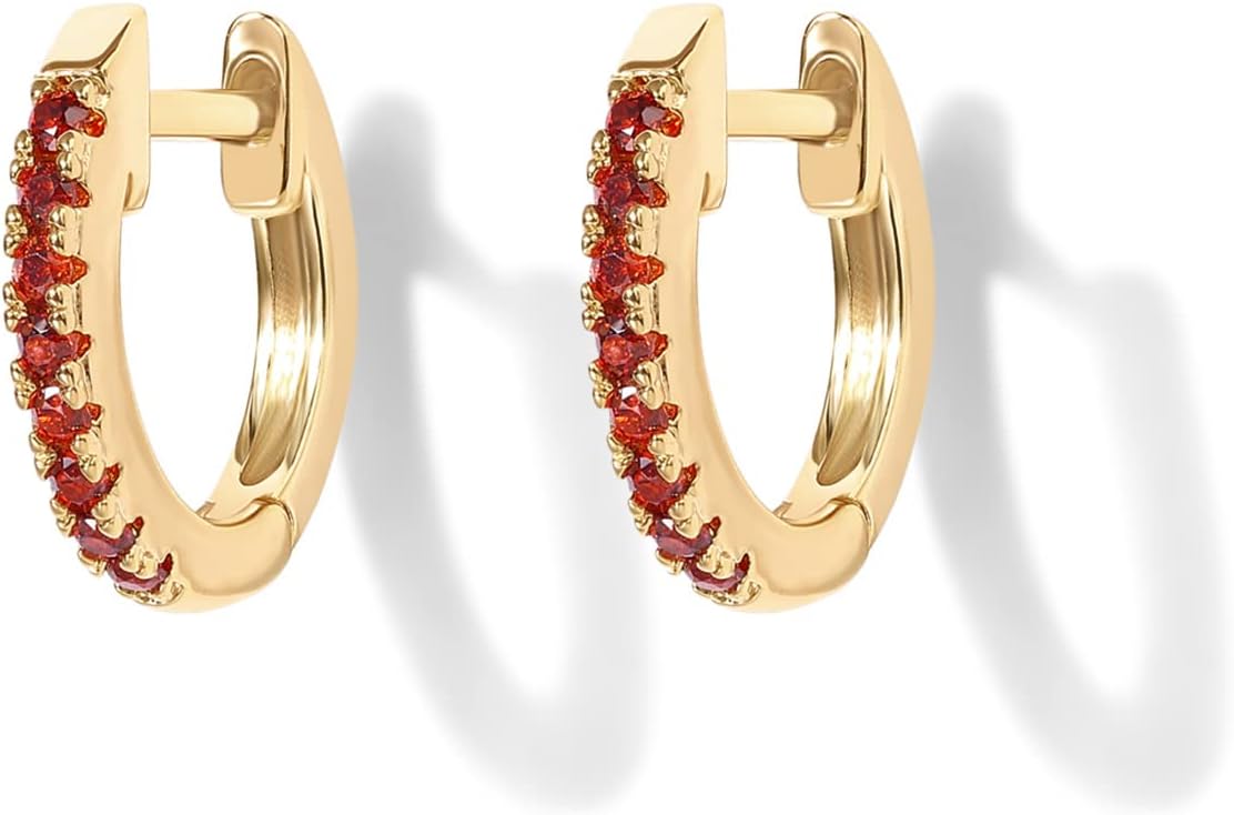 PAVOI 14K Gold Plated 925 Sterling Silver Post Huggies | Cubic Zirconia Huggie Earrings for Women | Green, Garnet, Spinel Blue, Black, Multicolored Stones