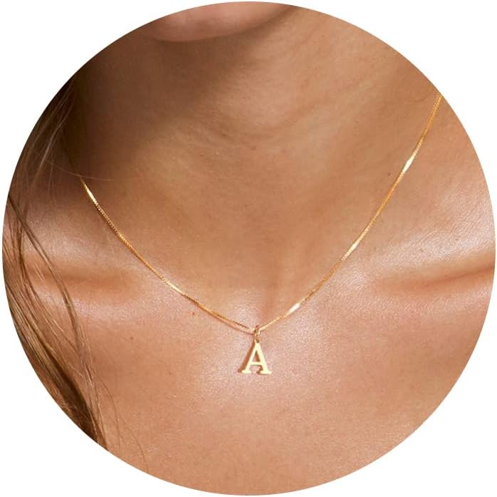 Foxgirl Gold Initial Necklaces for Women, Dainty Gold Letter Necklace Tiny A-Z Pendant Choker Necklace Trendy Cute Personalized Monogram Name Necklace Gold Jewelry Necklace for Women Gift | Tiny Letter Pendant on a Dainty Choker Chain, Personalized Everyd