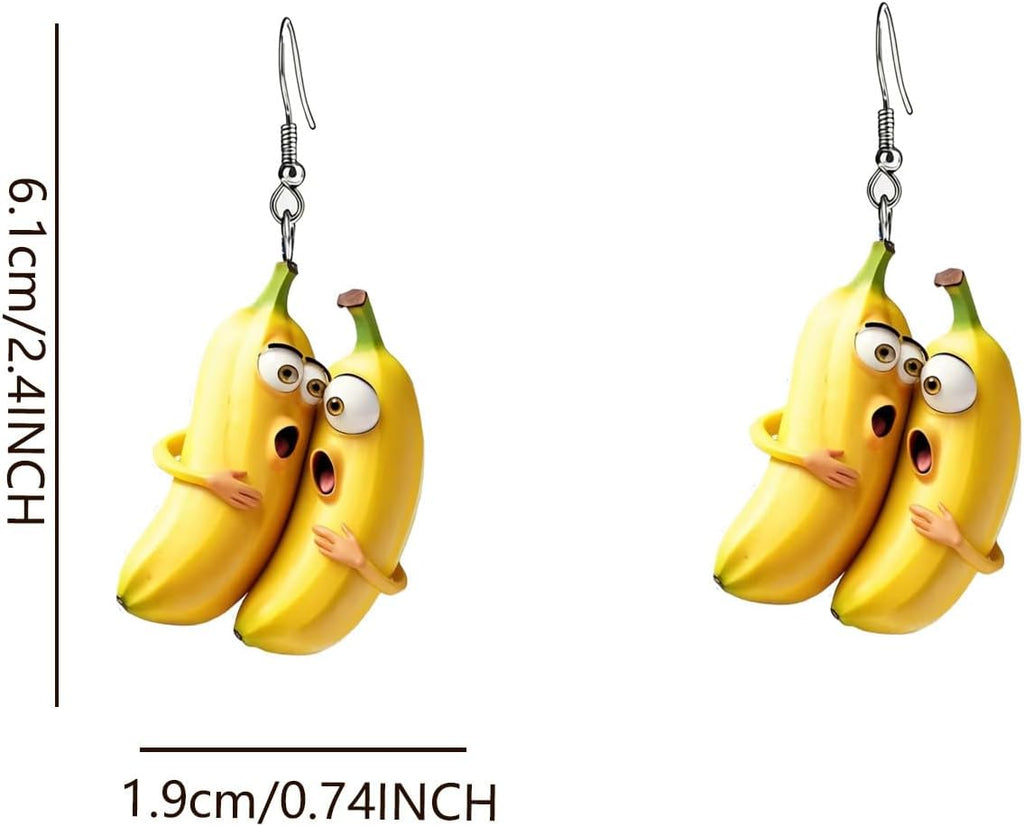 3D Resin Imitate Fruits Dangle Earrings Lightweight Lifelike Banana Strawberry Cherry Orange Dangle Drop Earrings for Women Cute Decoration Jewelry Gifts