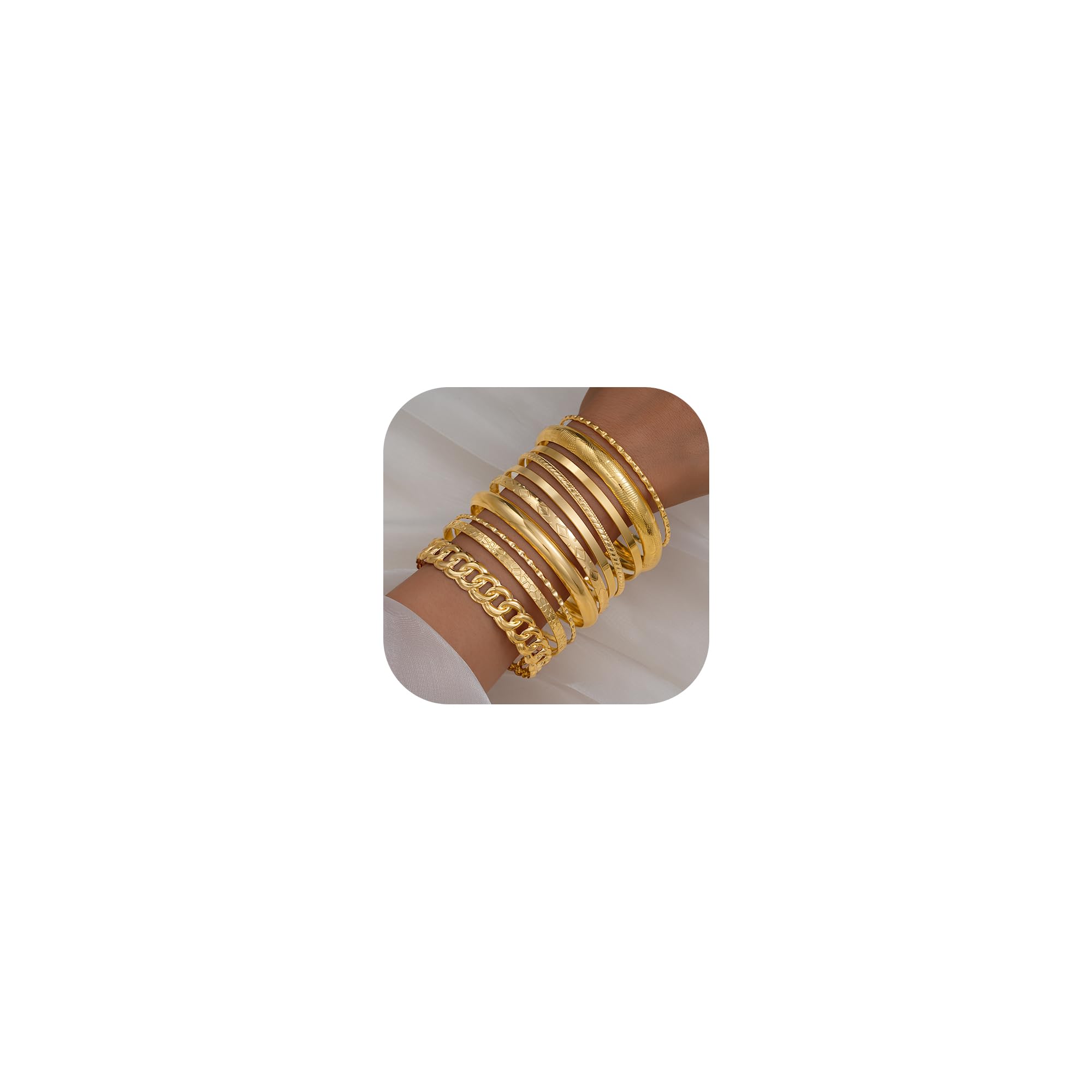 ÌF ME Gold Bangle Bracelets for Women, Indian Bangles Stackable Set, Multi Layer Textured 18K Gold Plated Chunky Bracelets Boho Jewelrys Set