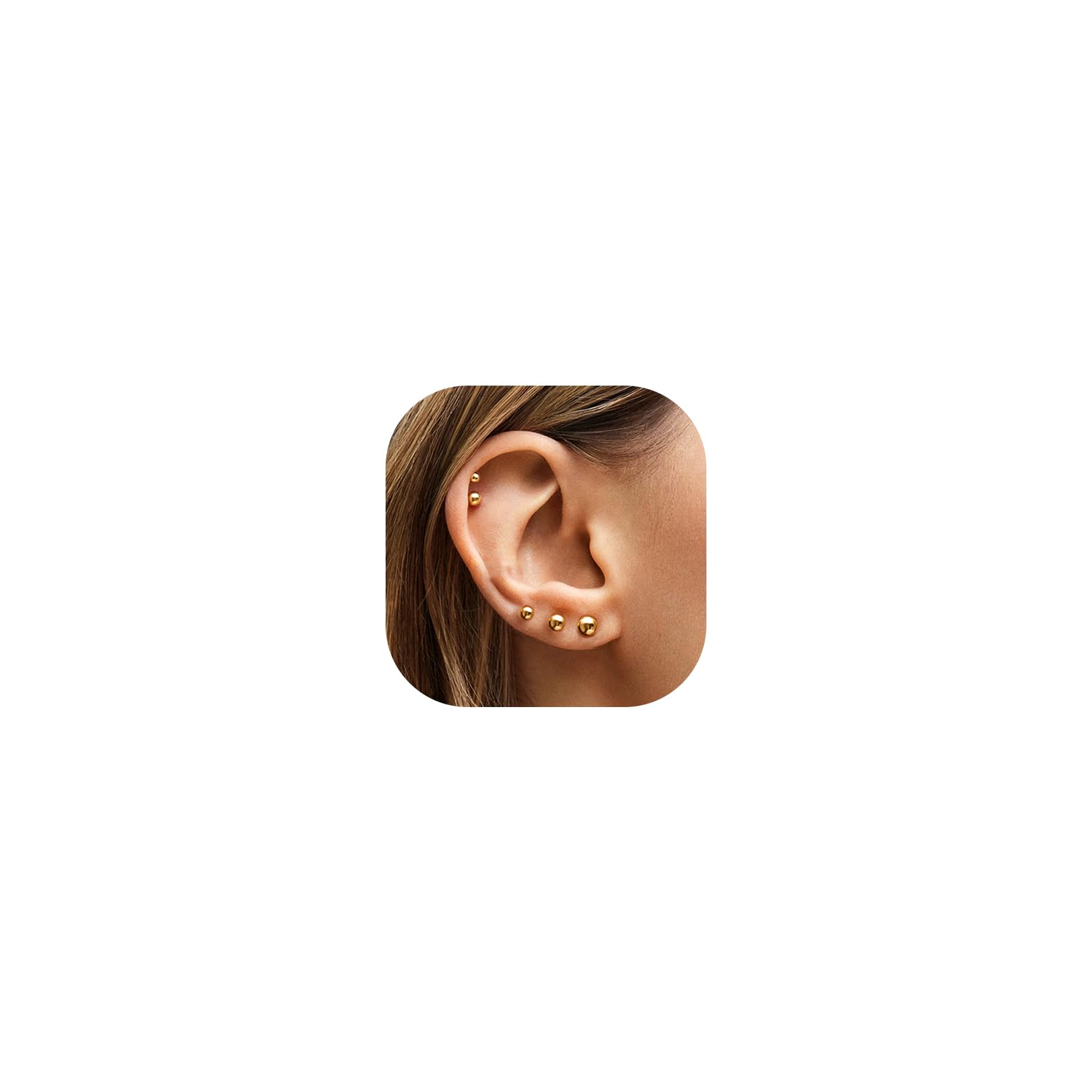 5 Pairs 14K Gold Plated Stud Earrings for Women, CZ Multiple Piercing Set | Hypoallergenic CZ Stud Earrings Set, 3-7mm Cubic Zirconia, Lightweight Comfortable Studs, Non Tarnish Jewelry, Gift for Women