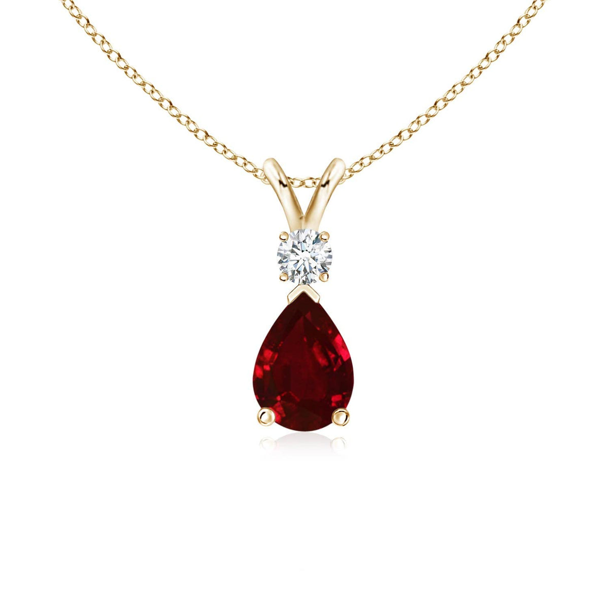 Angara Natural Ruby Teardrop Necklace With Diamond for Women | Red Gemstone Solitaire Pendant With 18" Chain | July Birthstone Jewelry Available in 14K Solid Gold / Silver / Platinum