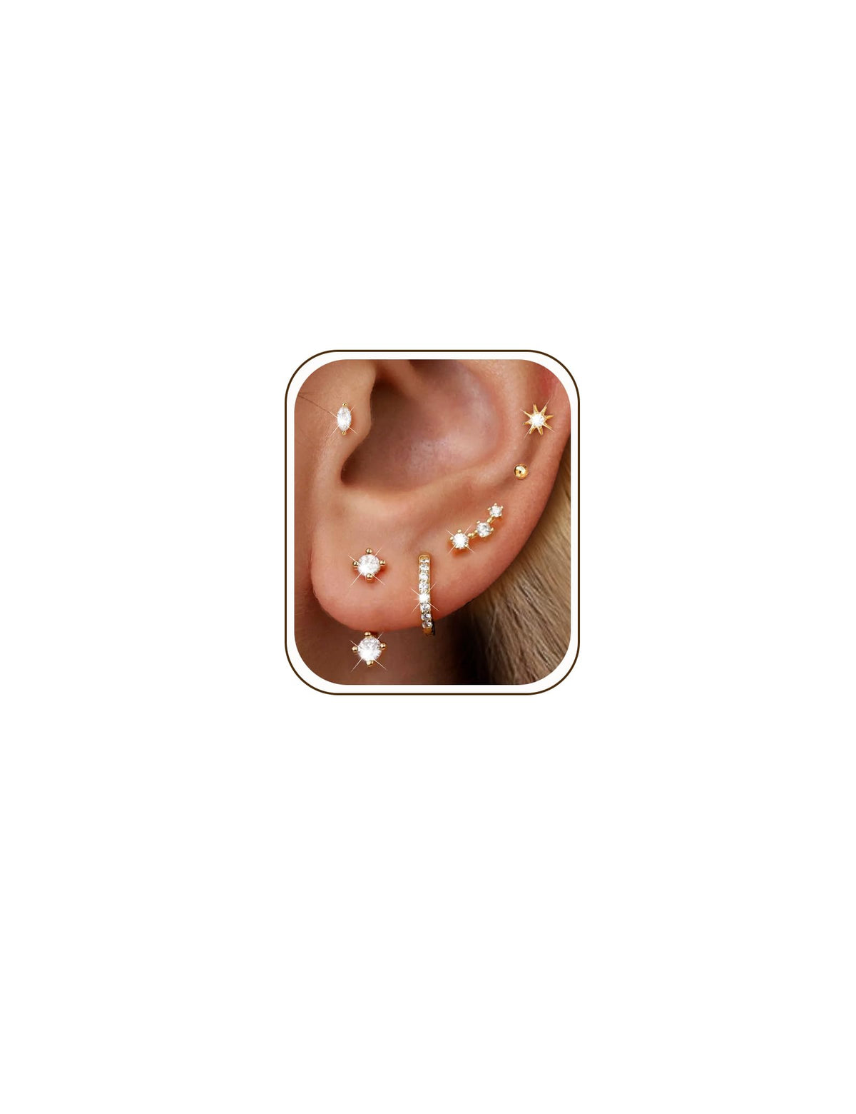 6 Pairs 14K Gold Plated Stud Earrings for Women, CZ Cartilage Stack Set | Hypoallergenic, Small Cartilage Earrings, Multiple Piercing, Dainty Stacks, Lightweight for Daily Wear, Jewelry Gift