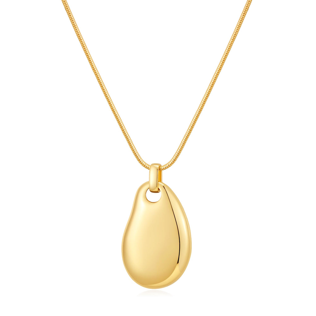 Gold Tone Irregular Oval Pendant Necklace for Women, Minimalist Chunky Snake Chain Necklace, Dainty 14K Gold Plated Statement Long Necklace