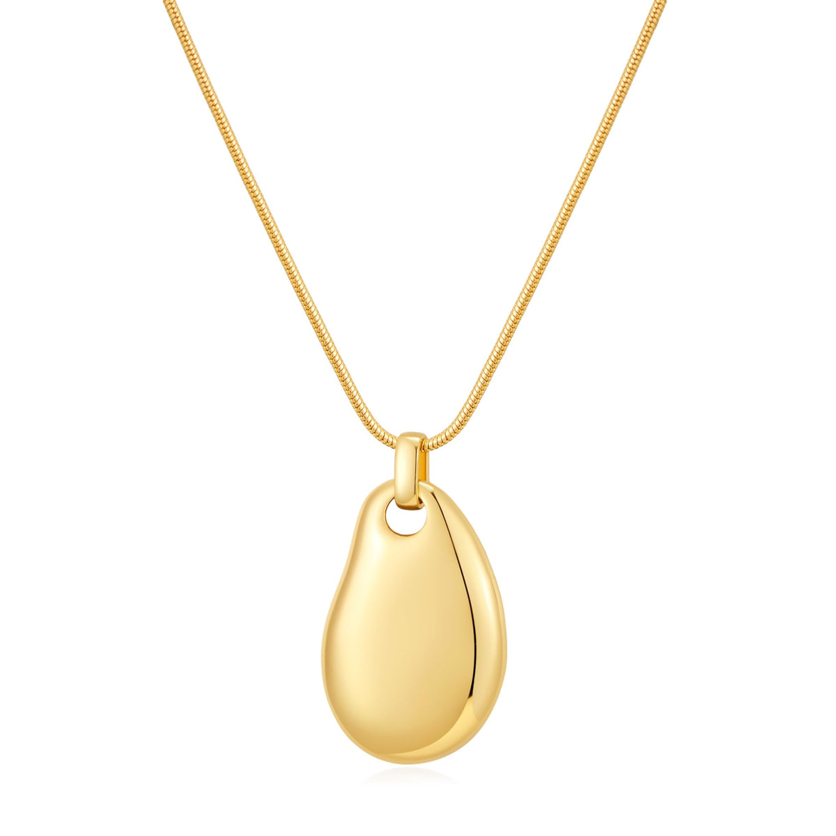 Gold Tone Irregular Oval Pendant Necklace for Women, Minimalist Chunky Snake Chain Necklace, Dainty 14K Gold Plated Statement Long Necklace