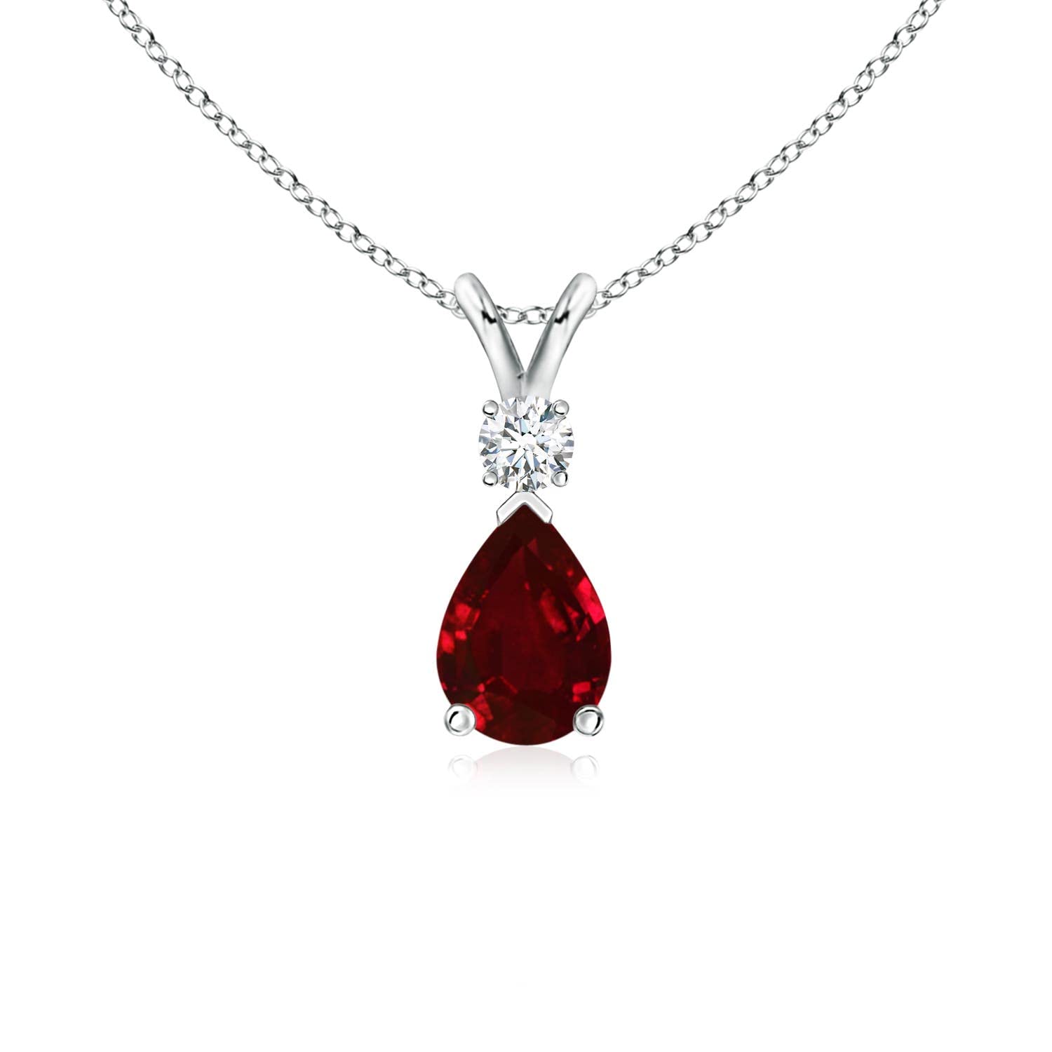 Angara Natural Ruby Teardrop Necklace With Diamond for Women | Red Gemstone Solitaire Pendant With 18" Chain | July Birthstone Jewelry Available in 14K Solid Gold / Silver / Platinum