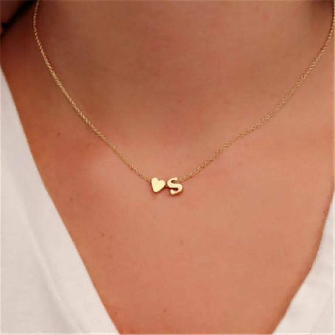 Glimmerst Initial Heart Necklace 18K Gold Plated Stainless Steel Tiny Heart Letter Necklace Personalized Monogram Name Necklace for Women