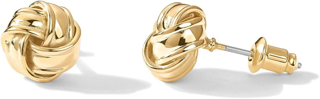 PAVOI 14K Gold Plated Love Knot Stud Earrings for Women, Small Elegant Stud | Hypoallergenic Earrings with 925 Sterling Silver Posts, Dainty Knot Gold Earrings