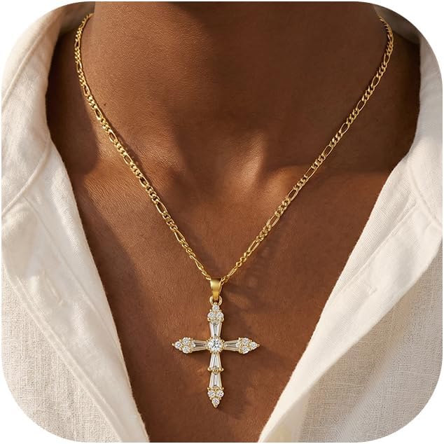 14K Gold Plated Cross Necklace for Women, Christian Jewelry | Hypoallergenic & Non-Tarnish Waterproof, Dainty Minimalist Everyday Wear, Baptism Confirmation Communion Faith Gift for Her