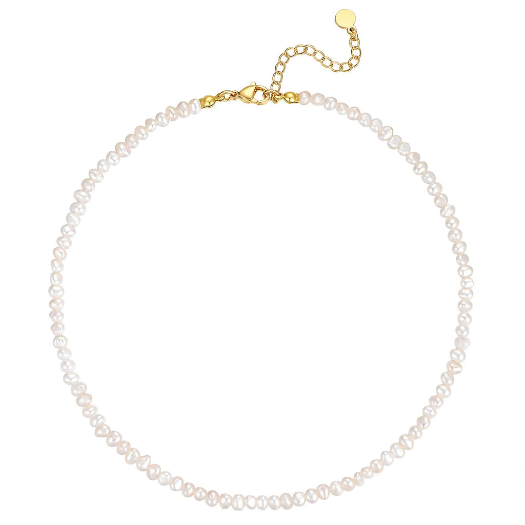 NUZON Natural Freshwater Baroque Pearl Choker Necklace for Women 16’’ | Cultured Pearl Strand Necklace, Various Size & Shape, White Pearl Beaded Necklace, Oval Rice Pearl Layering Summer Jewelry