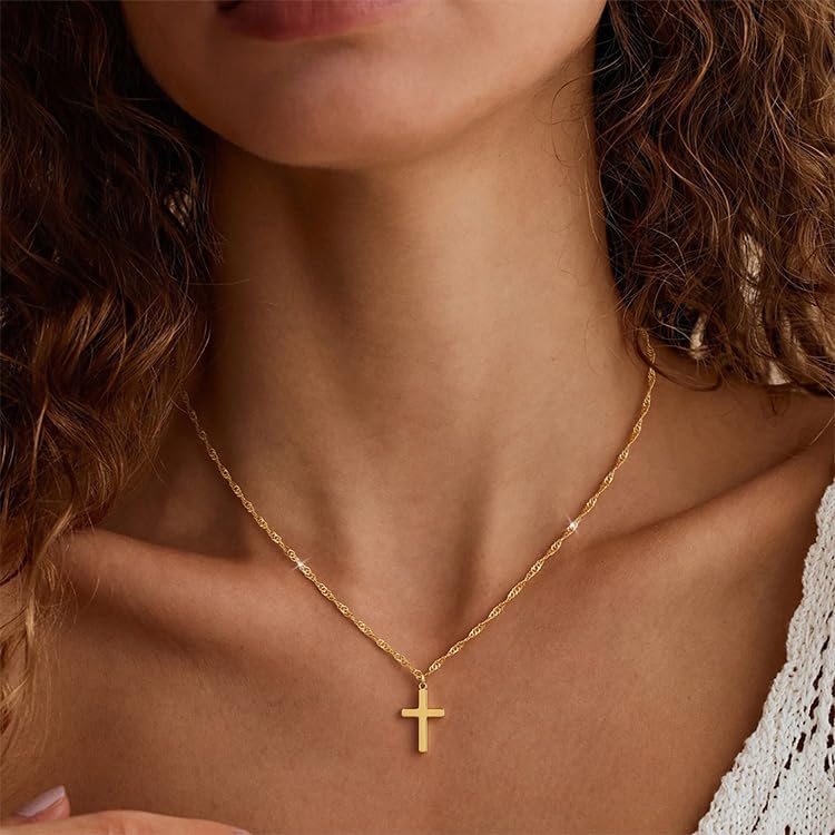 Cross Necklace for Women,14K Gold Silver Plated Pendant Necklace | Dainty Choker Necklace for Women Trendy Non-Tarnish Small Cross Chain Birthday Faith Gold Jewelry for Women Gifts
