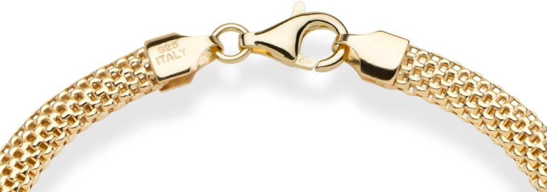 Miabella Italian 18K Gold Over 925 Sterling Silver 5mm Mesh Bracelet Women | Gold Plated Sterling Silver Option, Link Chain, Fine Jewelry, Made in Italy