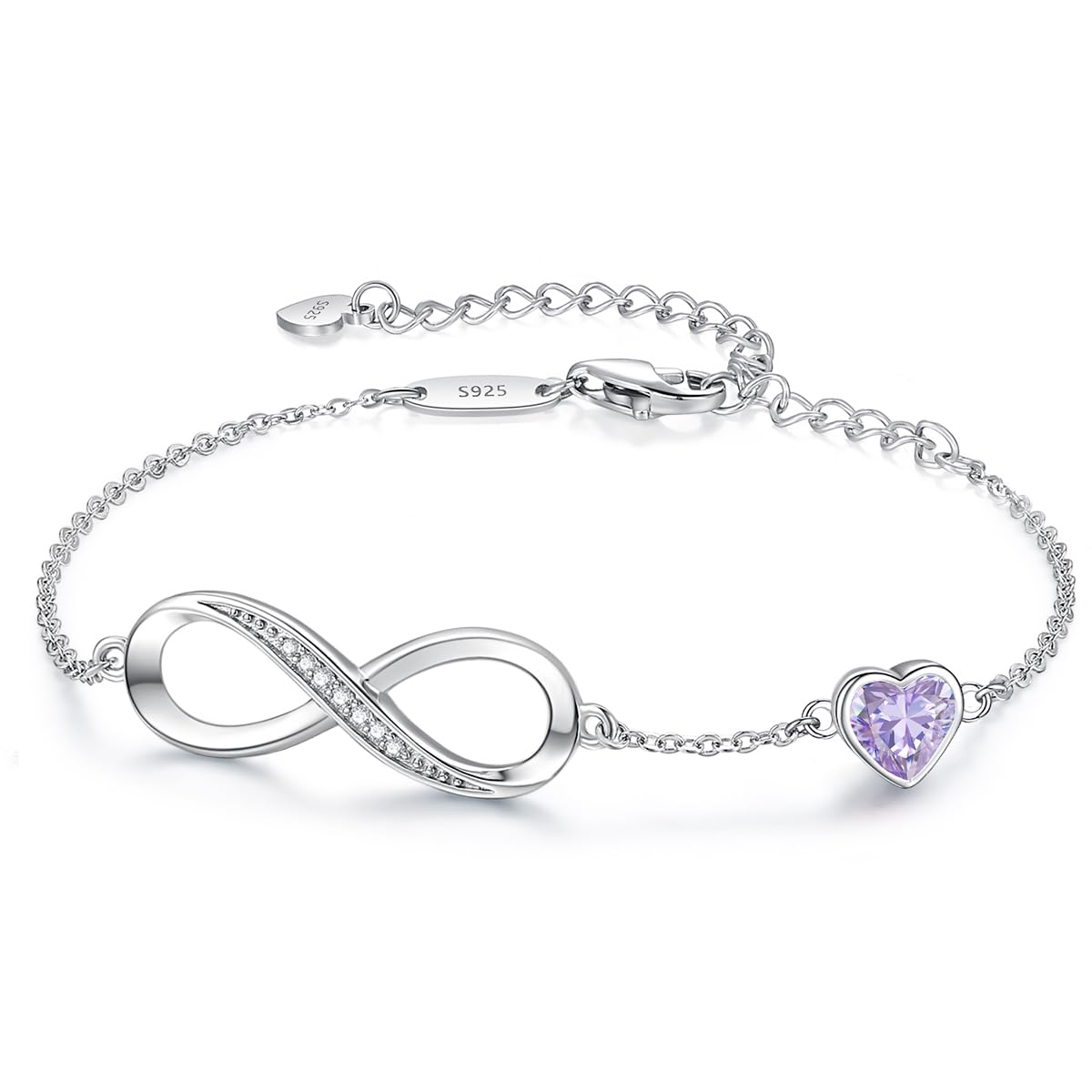CDE 925 Sterling Silver Infinity Birthstone Bracelet Jewelry Gift for Women | Hypoallergenic,Non Tarnish,Heart CZ,Nickel-Free & Lead-Free,Anniversary Christmas Birthday Idea Gifts for Wife Girlfriend Her