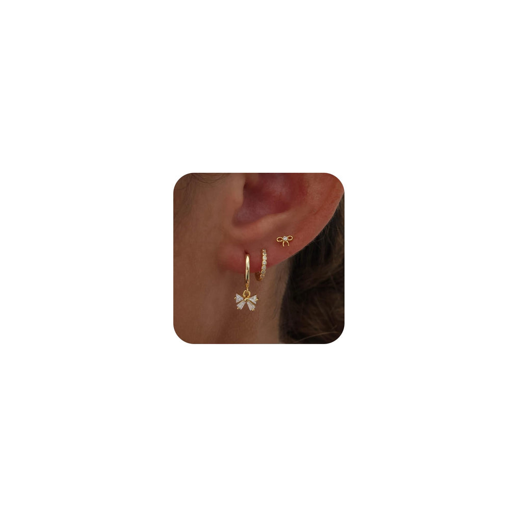 Gold Earrings for Women, Dainty Earring Stacks 14K Gold Plated Huggie Earrings for Women Trendy Hypoallergenicc Unique Dangle Drop Earrings Set Cute Small Huggie Hoop Earrings Womens Jewelry