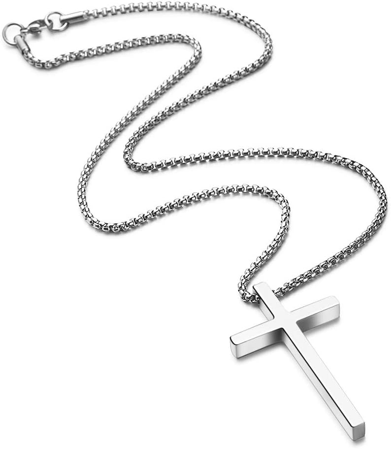 M MOOHAM Cross Necklace for Men Teen Boys 16-30 Inch | Silver Black Gold Stainless Steel Cross Chain Cross Pendant, Jewelry Gifts for Teenage Boys Men