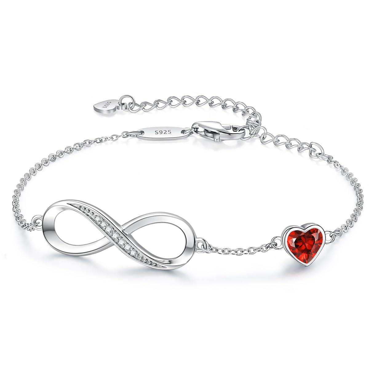 CDE 925 Sterling Silver Infinity Birthstone Bracelet Jewelry Gift for Women | Hypoallergenic,Non Tarnish,Heart CZ,Nickel-Free & Lead-Free,Anniversary Christmas Birthday Idea Gifts for Wife Girlfriend Her