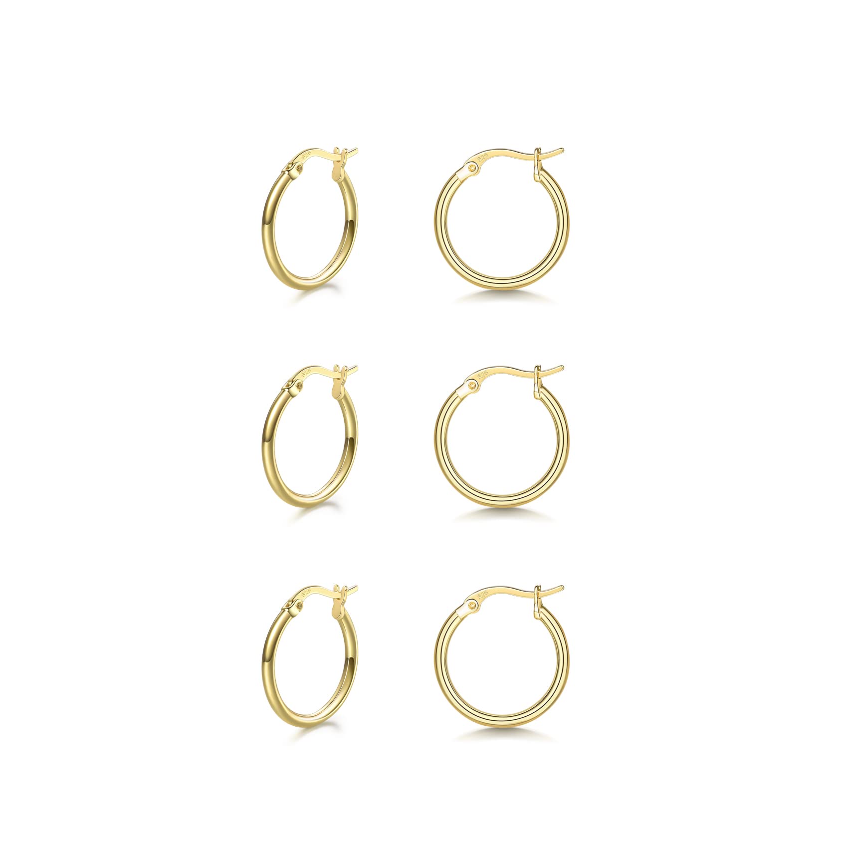 3 Pairs 925 Sterling Silver Hoop Earrings | Small White Gold Plated Hoop Earrings for Women (13mm,15mm,20mm，25mm,30mm,40mm,50mm,60mm)
