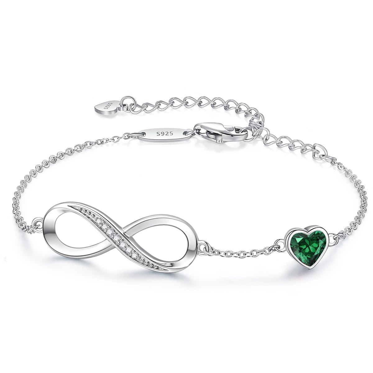 CDE 925 Sterling Silver Infinity Birthstone Bracelet Jewelry Gift for Women | Hypoallergenic,Non Tarnish,Heart CZ,Nickel-Free & Lead-Free,Anniversary Christmas Birthday Idea Gifts for Wife Girlfriend Her
