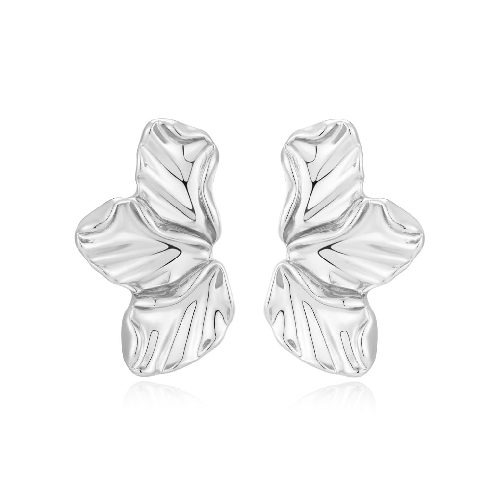 Chunky Gold Statement Earrings For Women Gold Plated Sectored Flower Leaf Shell Angel Wing Earrings Trendy Boho Jewelry For Women Large Stud Earrings Hypoallergenic Earrings Gold Jewelry Gift