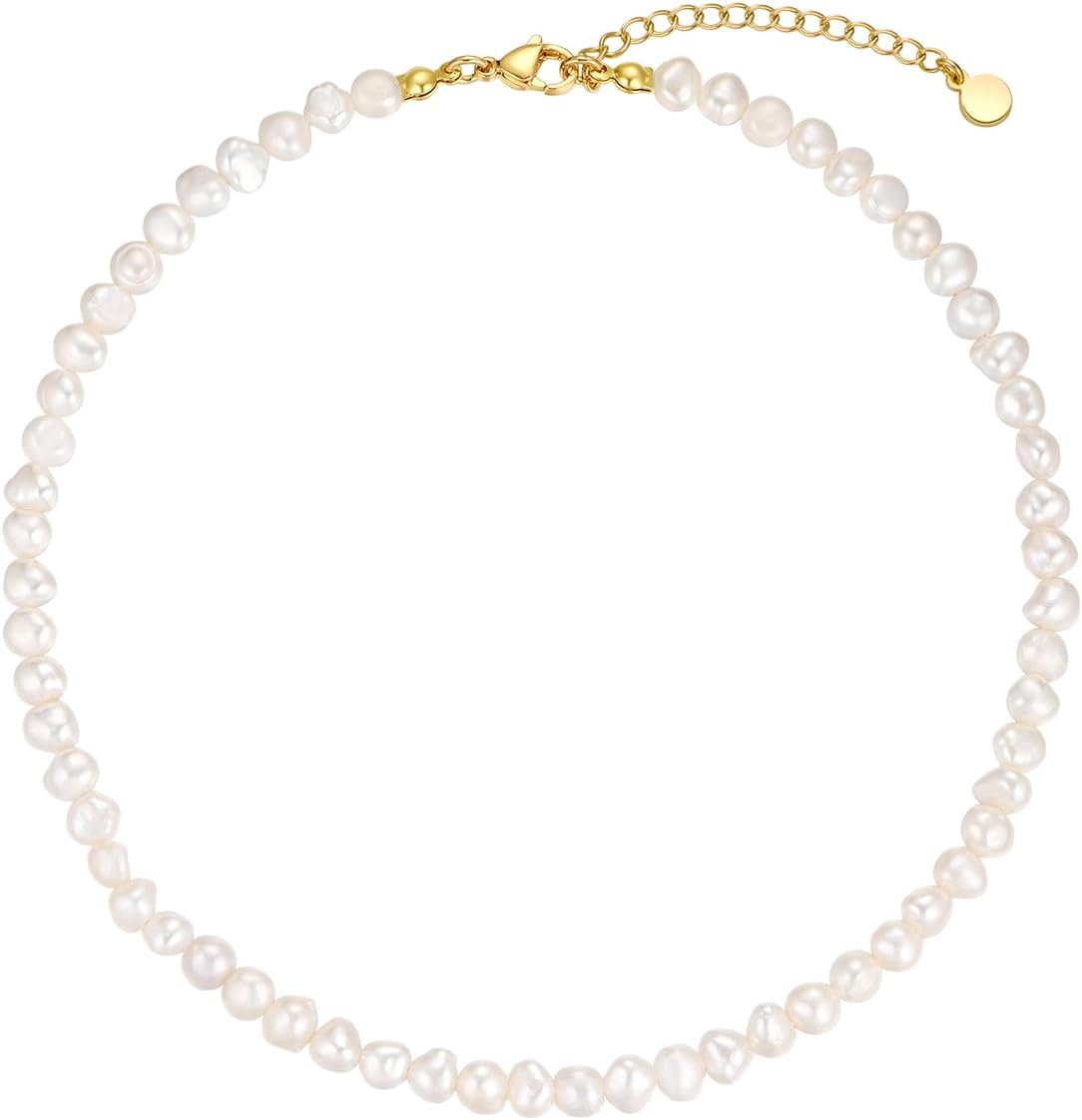 NUZON Natural Freshwater Baroque Pearl Choker Necklace for Women 16’’ | Cultured Pearl Strand Necklace, Various Size & Shape, White Pearl Beaded Necklace, Oval Rice Pearl Layering Summer Jewelry