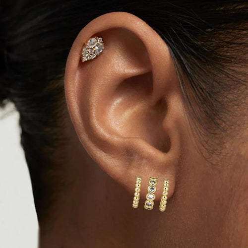 14K Gold Plated Illusion Stud Earrings for Women | Triple Huggie Hoop Earrings for One Hole| Trendy Simple Hypoallergenic Fashion Accessories Gold Jewelry Gifts for Womens