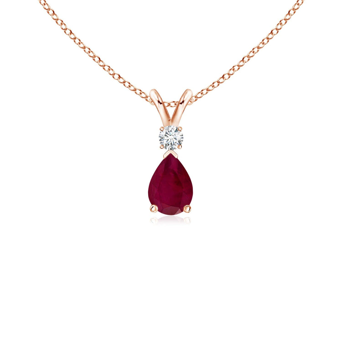 Angara Natural Ruby Teardrop Necklace With Diamond for Women | Red Gemstone Solitaire Pendant With 18" Chain | July Birthstone Jewelry Available in 14K Solid Gold / Silver / Platinum
