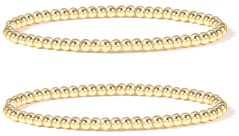 Badu Gold Plate Bead Bracelet for Women 14K Gold Plated Bead Ball Bracelet Stretchable Elastic Hypoallergenic Bohemian Stackable
