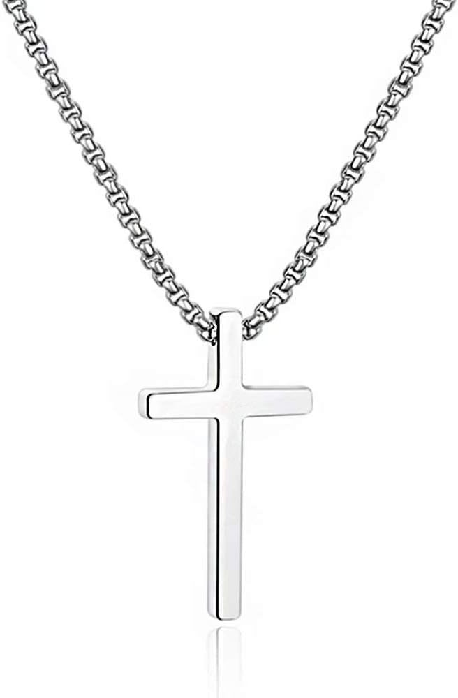 M MOOHAM Cross Necklace for Men Teen Boys 16-30 Inch | Silver Black Gold Stainless Steel Cross Chain Cross Pendant, Jewelry Gifts for Teenage Boys Men