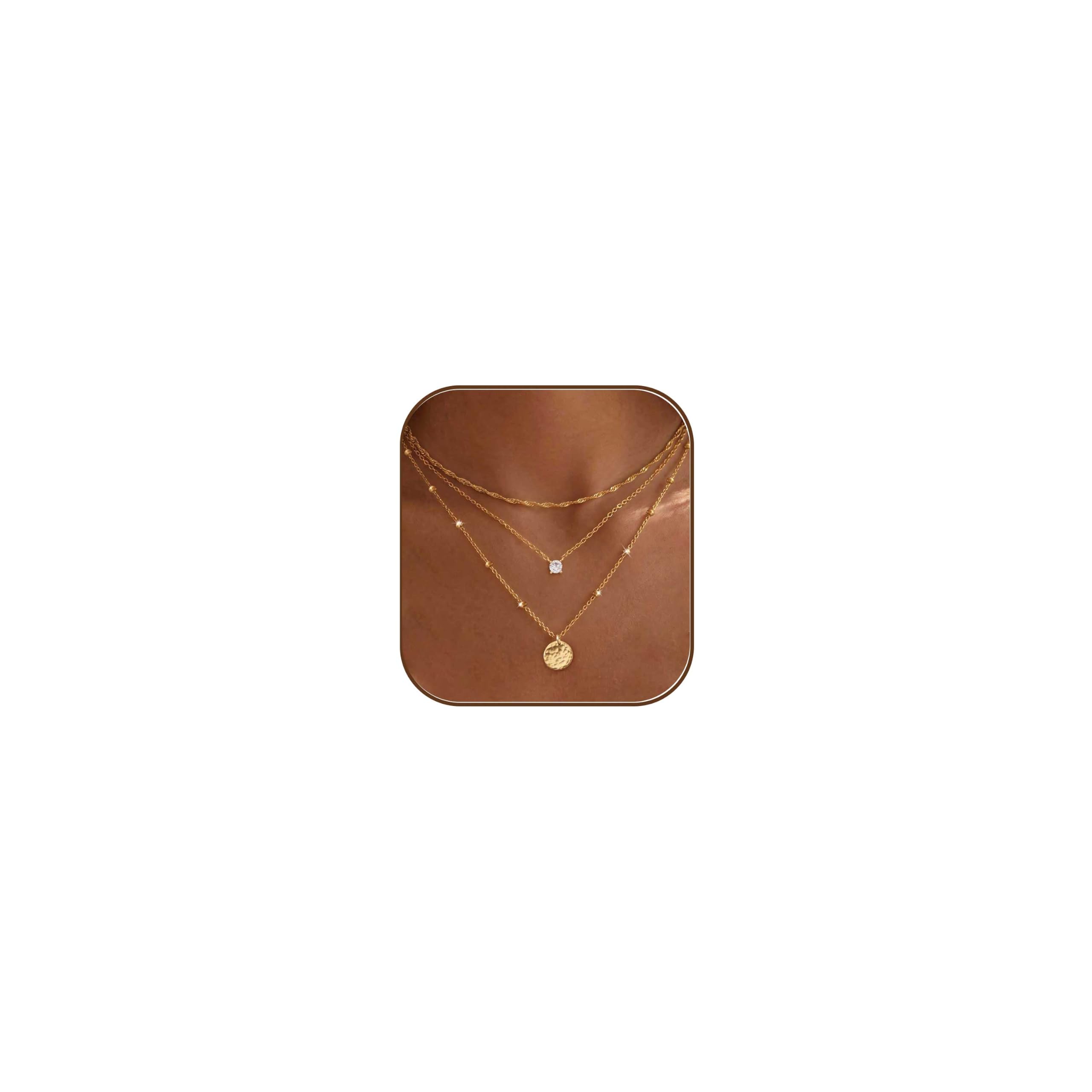 Ewrkbr Layered Necklaces for Women,Dainty Gold Necklace Stack 14k Gold Plated Layering Chain Choker Necklace Set Simple Statement Gold Necklaces for Women Trendy Waterproof Jewelry