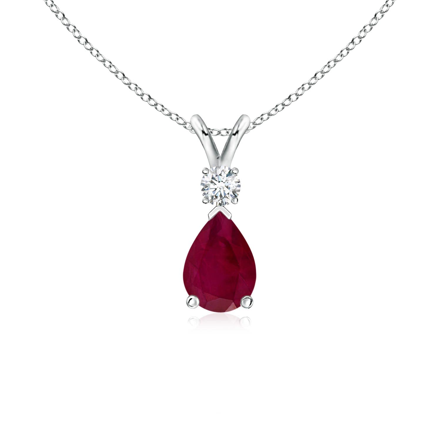 Angara Natural Ruby Teardrop Necklace With Diamond for Women | Red Gemstone Solitaire Pendant With 18" Chain | July Birthstone Jewelry Available in 14K Solid Gold / Silver / Platinum