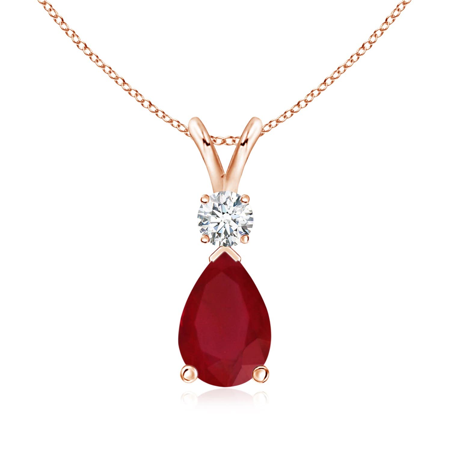 Angara Natural Ruby Teardrop Necklace With Diamond for Women | Red Gemstone Solitaire Pendant With 18" Chain | July Birthstone Jewelry Available in 14K Solid Gold / Silver / Platinum