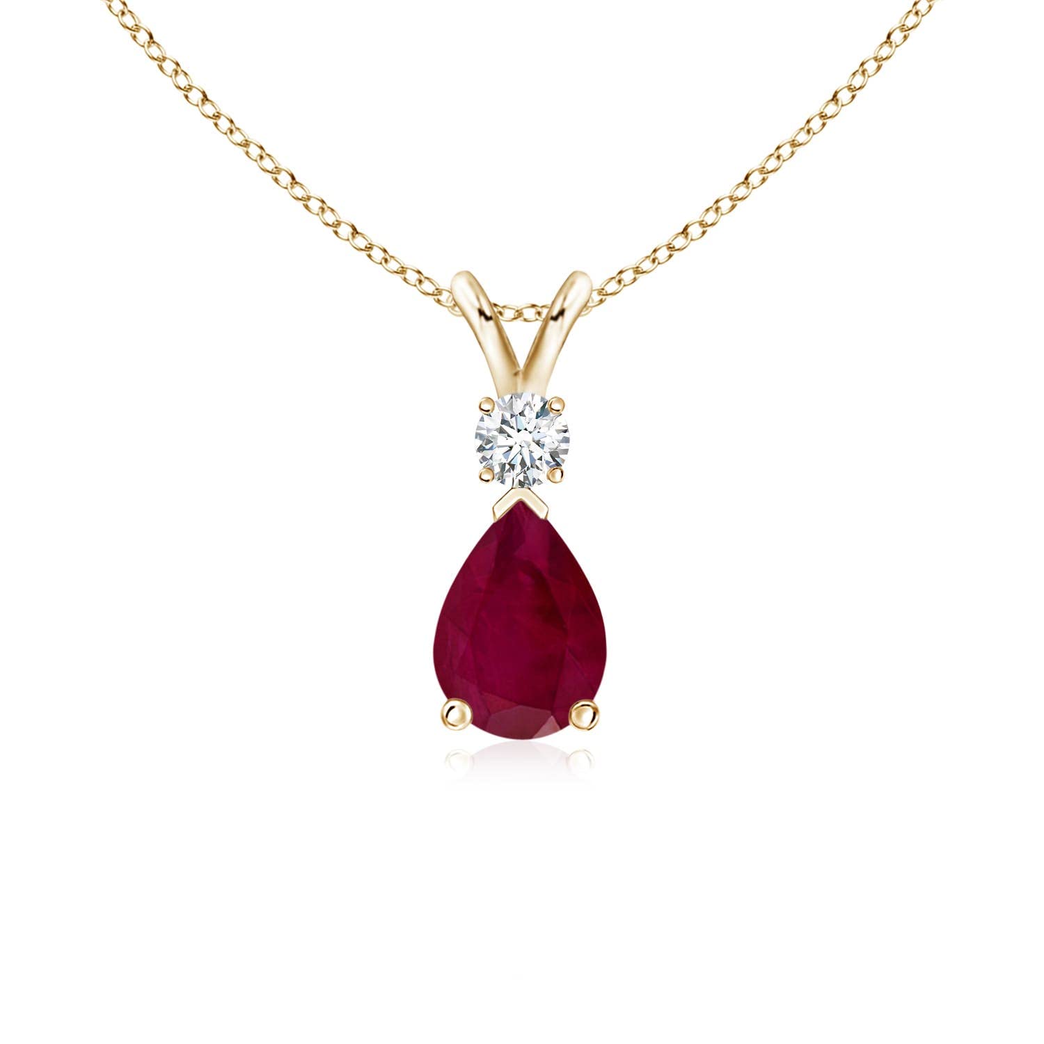 Angara Natural Ruby Teardrop Necklace With Diamond for Women | Red Gemstone Solitaire Pendant With 18" Chain | July Birthstone Jewelry Available in 14K Solid Gold / Silver / Platinum