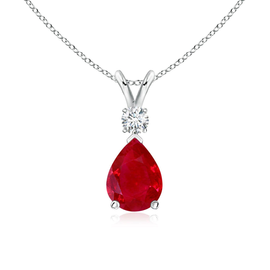 Angara Natural Ruby Teardrop Necklace With Diamond for Women | Red Gemstone Solitaire Pendant With 18" Chain | July Birthstone Jewelry Available in 14K Solid Gold / Silver / Platinum
