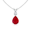 Angara Natural Ruby Teardrop Necklace With Diamond for Women | Red Gemstone Solitaire Pendant With 18" Chain | July Birthstone Jewelry Available in 14K Solid Gold / Silver / Platinum