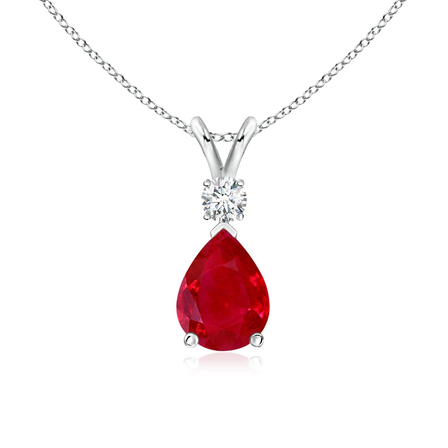Angara Natural Ruby Teardrop Necklace With Diamond for Women | Red Gemstone Solitaire Pendant With 18" Chain | July Birthstone Jewelry Available in 14K Solid Gold / Silver / Platinum