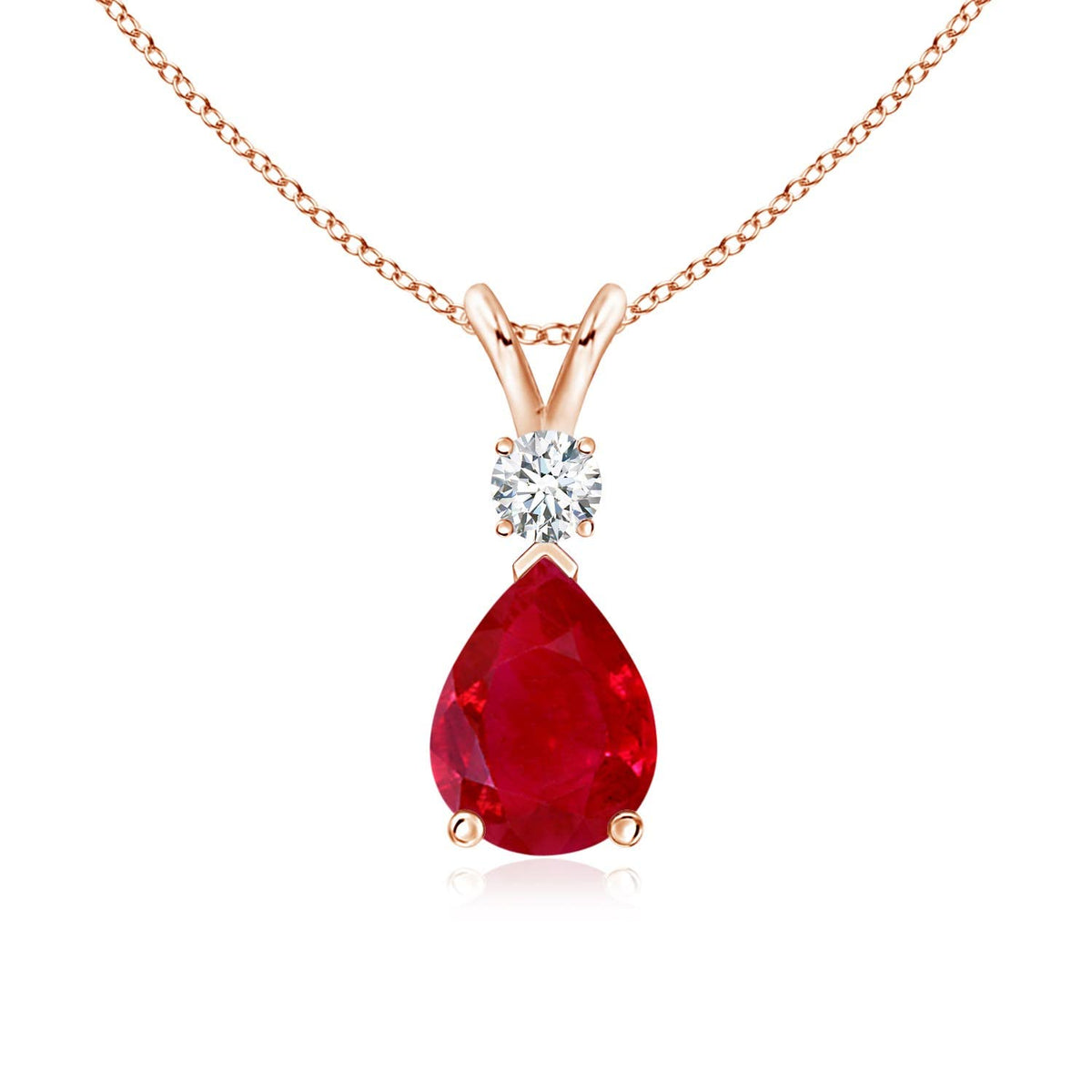 Angara Natural Ruby Teardrop Necklace With Diamond for Women | Red Gemstone Solitaire Pendant With 18" Chain | July Birthstone Jewelry Available in 14K Solid Gold / Silver / Platinum
