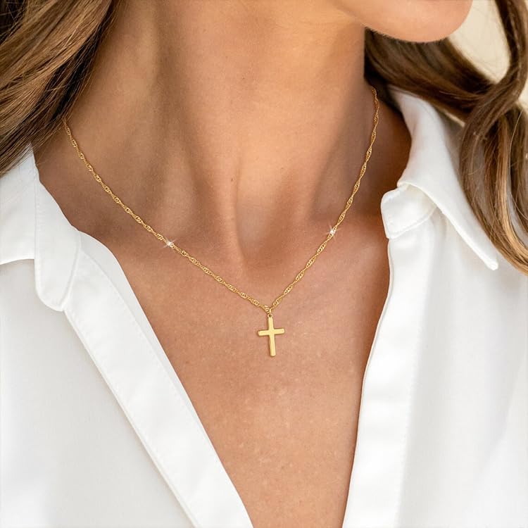 Cross Necklace for Women,14K Gold Silver Plated Pendant Necklace | Dainty Choker Necklace for Women Trendy Non-Tarnish Small Cross Chain Birthday Faith Gold Jewelry for Women Gifts