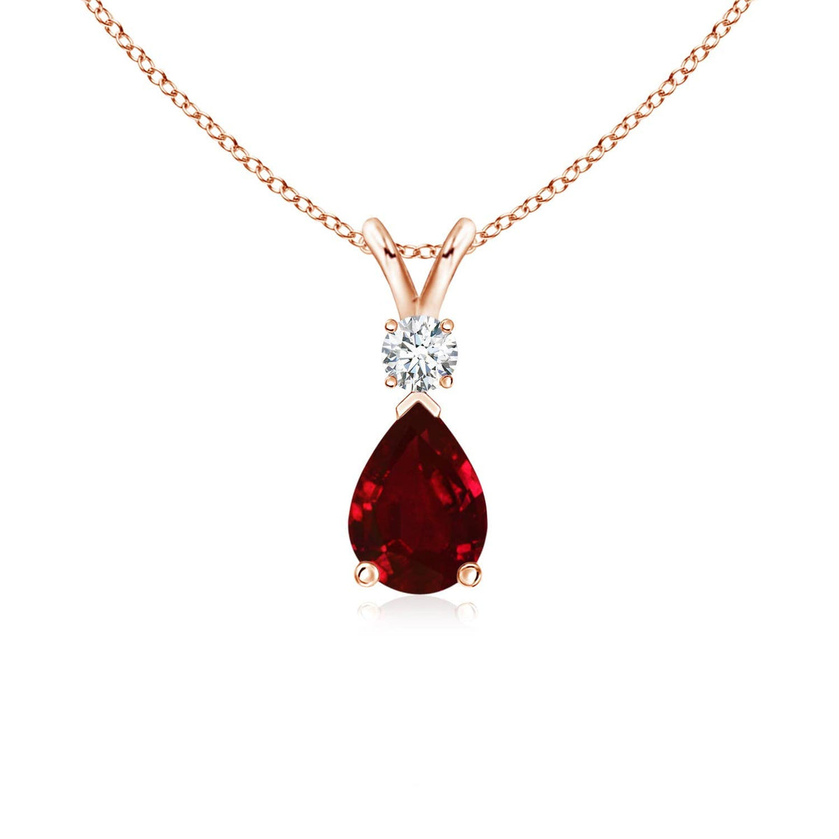 Angara Natural Ruby Teardrop Necklace With Diamond for Women | Red Gemstone Solitaire Pendant With 18" Chain | July Birthstone Jewelry Available in 14K Solid Gold / Silver / Platinum