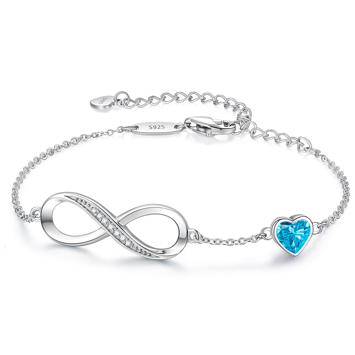 CDE 925 Sterling Silver Infinity Birthstone Bracelet Jewelry Gift for Women | Hypoallergenic,Non Tarnish,Heart CZ,Nickel-Free & Lead-Free,Anniversary Christmas Birthday Idea Gifts for Wife Girlfriend Her
