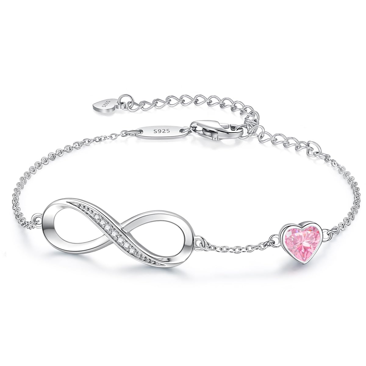 CDE 925 Sterling Silver Infinity Birthstone Bracelet Jewelry Gift for Women | Hypoallergenic,Non Tarnish,Heart CZ,Nickel-Free & Lead-Free,Anniversary Christmas Birthday Idea Gifts for Wife Girlfriend Her