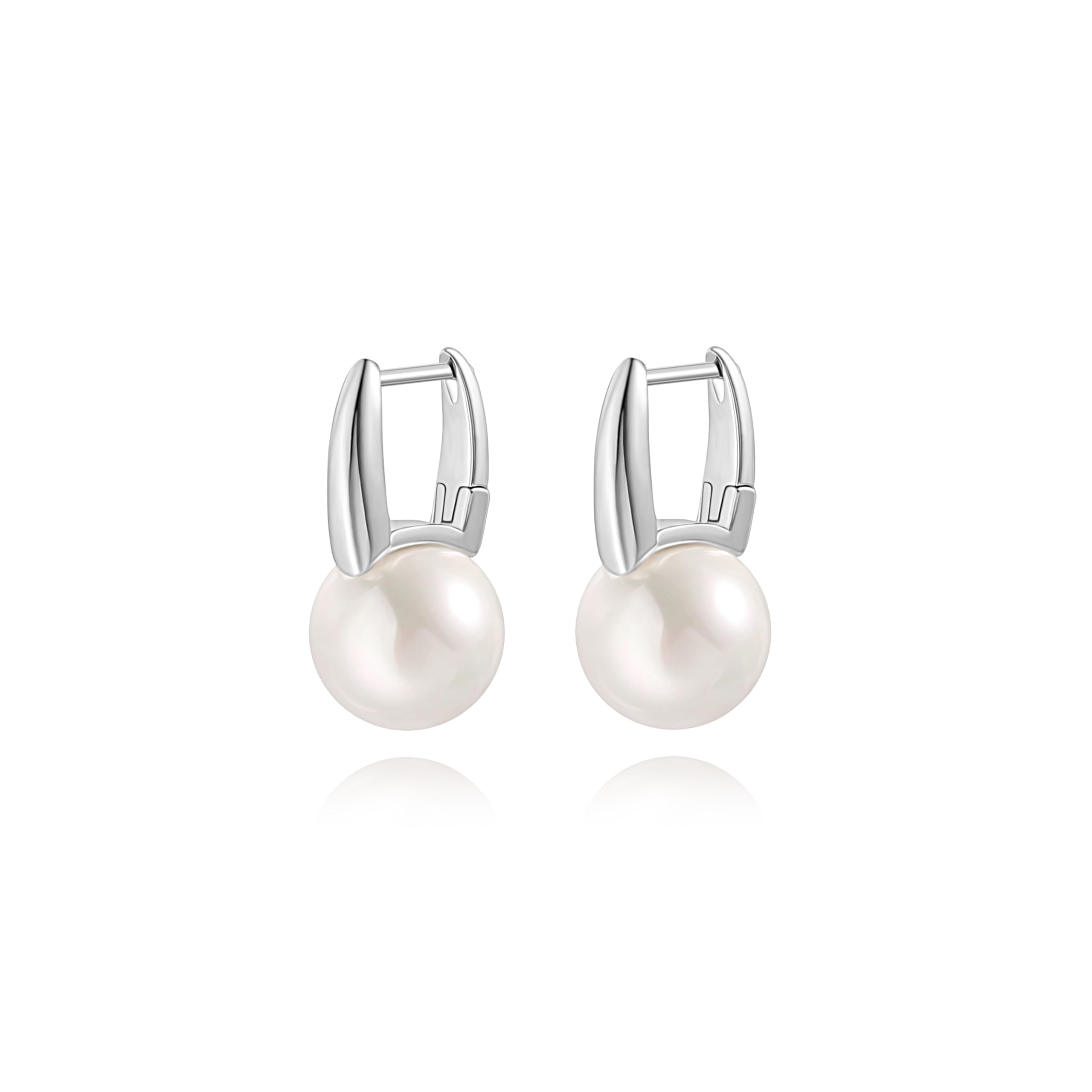 925 Sterling Silver Hoop Handpicked AAA+ Quality 7.5-8mm White Freshwater Cultured Pearl Dangle Drop Earrings Jewelry for Women