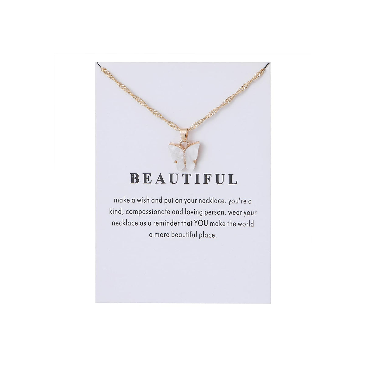Caiyao Sweet Cute Colorful Butterfly Adjustable Clavicle Chain Lightweight Arcylic Insect Necklace with Message Card Friendship Good Luck Bohemian Jewelry for Women